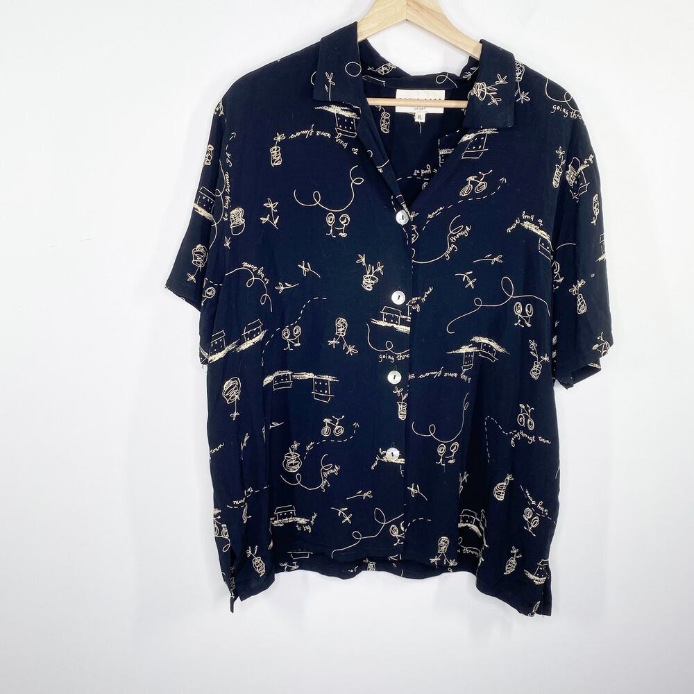 David Dart Sport Mens Button Down Shirt Size XL Navy Blue Graphic‎ Casual